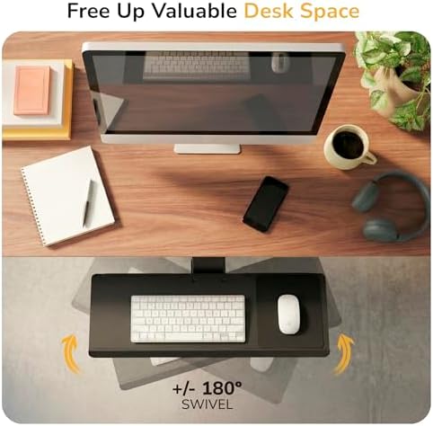 Mount-It! Under Desk Keyboard Tray, Adjustable Slide-Out Keyboard & Mouse Platform, 26.5" W × 10" D, Ergonomic Wrist Rest, Height Tilt & Swivel