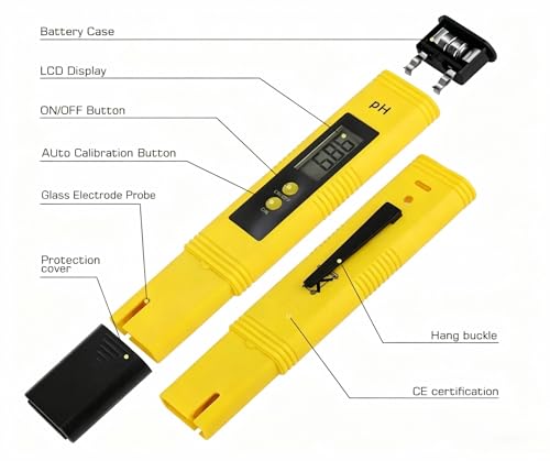 Digital pH Meter Tester Pen for Water, Pre-Calibrated, High Accuracy ±0.01, 0–14 pH Range, Pocket Size for Drinking Water, Pool