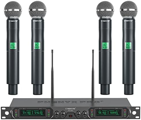 Phenyx Pro 4-Ch UHF Fixed Frequency Wireless Microphone System PTU-5000-4H | 4 Dynamic Handheld Mics, Metal Build, 260 ft Range, Singing