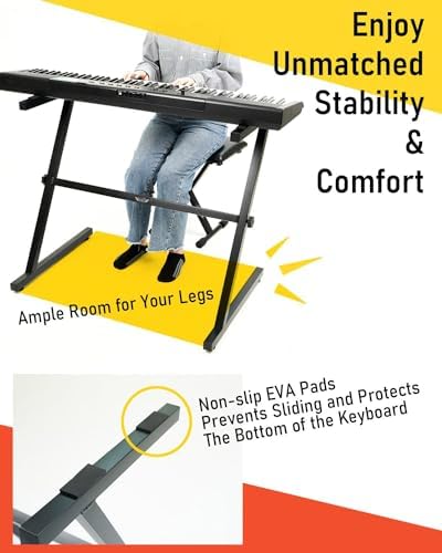 Stage Rocker Single-X Style Classic Folding Keyboard & Digital Piano Stand, Adjustable Width & Height, Durable & Sturdy, Easy to Assemble for Travel/Storage, Sleek Black, Powered by Hamilton(SR524000)