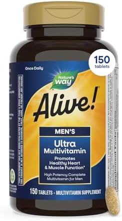 Nature's Way Alive! Men’s Daily Ultra Potency Multivitamin Tablets, 60 ct | Complete High Potency Men’s Daily Vitamin Promotes Heart & Muscle Function*, B-Vitamins, Zinc and Antioxidants