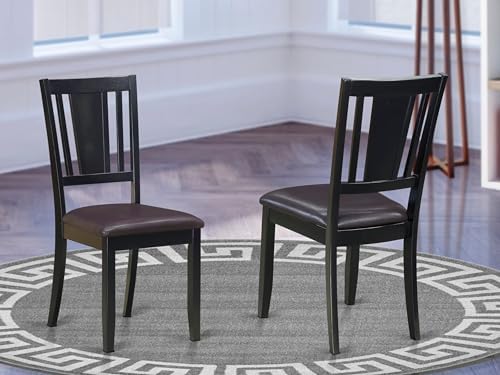East West Furniture DUC-MAH-LC Dudley Kitchen Dining Chairs - Faux Leather Upholstered Wood Chairs, Set of 2, Mahogany