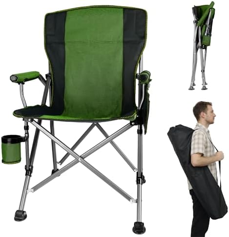 Adjustable Back Folding Camping Chair for Camp, Picnic, Lawn, Fishing | Adjustable Back; Weight Capacity 400 LBS;Hard Arm Portable Chair;Cup Holder;Storage Bag;carrying bag