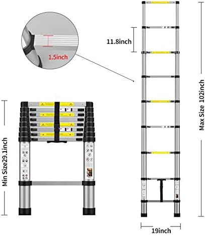 Telescoping Extension Ladder 12.5FT, Aluminum Telescopic Ladders with Carry Bag for Outdoor Indoor Use