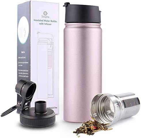 Sivaphe Tea Infuser Bottle With Removable Loose Leaf Tea Strainer Cup 18/8 Stainless Steel Portable Insulated Travel Tea Tumbler Black