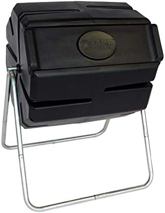 FCMP Outdoor 37 Gallon 1 Piece Plastic Single Chamber Roto Tumbling Composter Outdoor Elevated Rotating Garden Compost Bin, Black