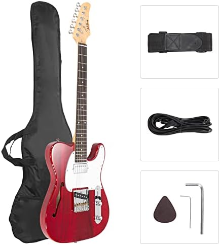 GLARRY 39" GTL Semi-Hollow Electric Guitar for Music Lover, HS Pickups Rosewood Fingerboard with Accessories Pack Guitar Bag(Transparent Wine Red)