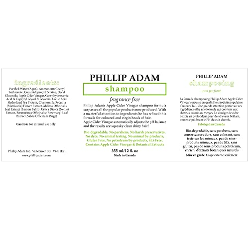 Phillip Adam Fragrance Free Shampoo - Sulfate Free and Paraben Free - For All Types of Hair - Balance pH of Hair and Scalp - 33.8 Ounce