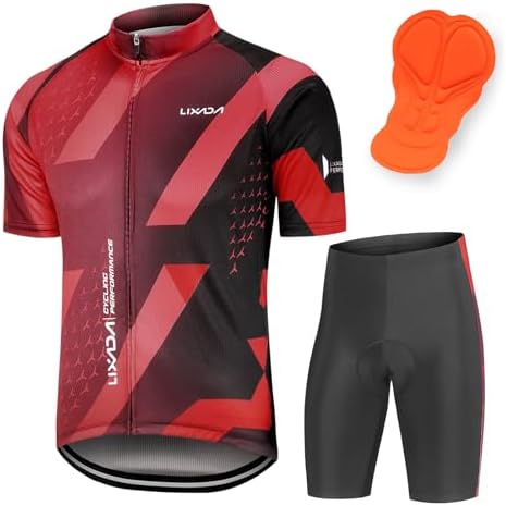 Lixada Men's Cycling Jersey Short Sleeve with Padded Shorts Quick-Dry Summer Short Bike Clothing Bicycle Shirts Pants Set