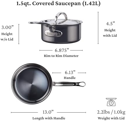 Hestan NanoBond Molecular Titanium Saucepan with Lid, 1.5-Quart - PFAS-Free Stainless Steel, 4x Stronger, 1050°F Oven Safe, Induction Compatible