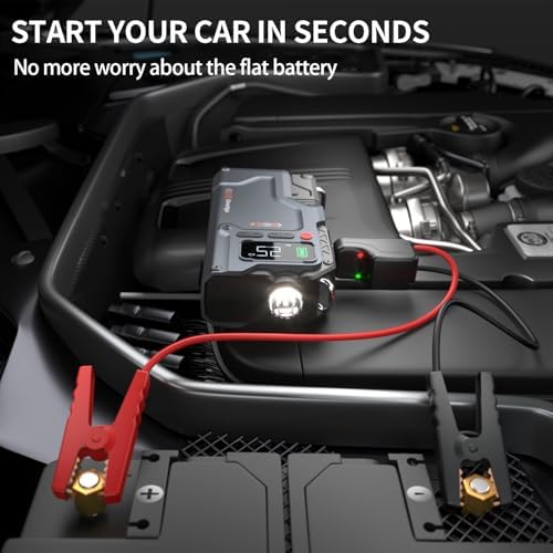 9000A Car Battery Charger Jump Starter with Air Compressor, 150PSI Tire Inflator Air Pump(All Gas/16L Diesel)