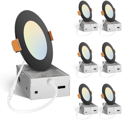 Amico 6 Pack 6 Inch LED Recessed Light with Junction Box, 5CCT, 1050LM, 12W