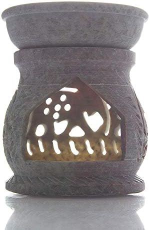 Hand Carved 3' Oil Diffuser Made of Soapstone with Tea Light Holder by Shalinindia - Aromatherapy