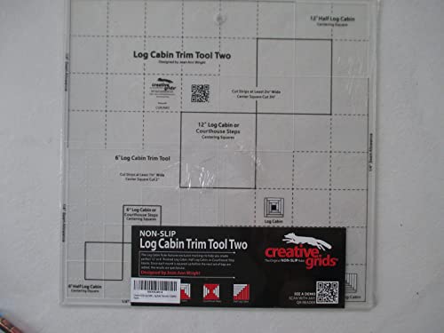 Creative Grids Log Cabin Trim Tool Two Quilt Ruler – CGRJAW2 – Made in USA, 12-1/2in x 12-1/2in, Non-Slip Grip Acrylic Quilting, Sewing, Crafting