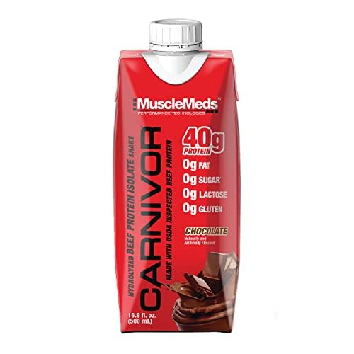 MuscleMeds Carnivor RTD, Ready to Drink Protein, Lactose Free, Sugar Free, 40g Isolate Protein, Muscle Building, Recovery, Chocolate, 16.9 Fl Oz (Pack of 12)