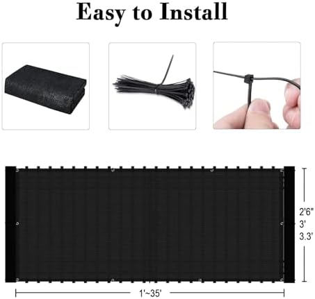SUNLAX 3'x10' Black Balcony Privacy Screen Fence Windscreen 90% UV Block
