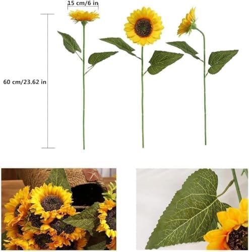 Laelfe Artificial Sunflower Flowers Long Stem Silk Fake Large Sunflowers Decoration for Outdoor Home Wedding Baby Shower Birthday Party Single Bulk