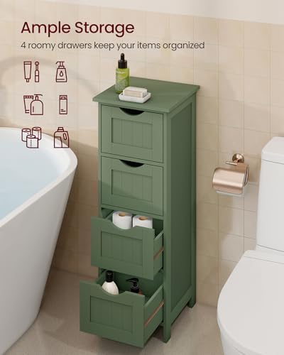 VASAGLE Floor Storage Cabinet, Freestanding Storage Organizer with 4 Drawers, 11.8 x 11.8 x 32.3 Inches, for Living Room, Bathroom, Dining Room, Kitchen, Modern Style, Cloud White ULHC040WH01S