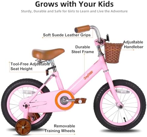 JOYSTAR 12-16" Vintage Kids Bike Ages 2-7Y, Training Wheels/Basket