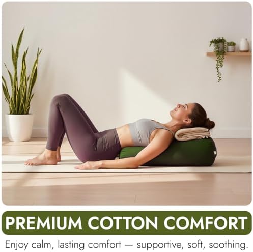 Yogikuti Iyengar Yoga Bolster for Restorative Yoga and Meditation – Lightweight Cotton Support Pillow with Handle for Easy Carry