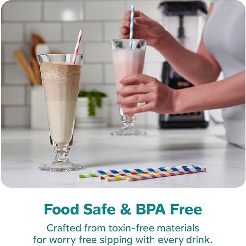 GUSTO [200 Pack] light Pink & Gold Paper Straws Disposable, 100% Biodegradable Multi-Pattern Party Straws For Birthday