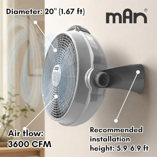 MAN High Velocity Floor Fan 20 Inch, 3600 CFM 3-Speed Air Circulator with Adjustable Tilt, Powerful Cooling for Garage, Home, Gym, Shop & Office