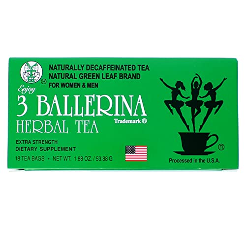 3 Ballerina Herbal Green Leaf Detox Tea, Extra Strength Drink-Caffeine Free, 18 Tea Bags (1 Box)