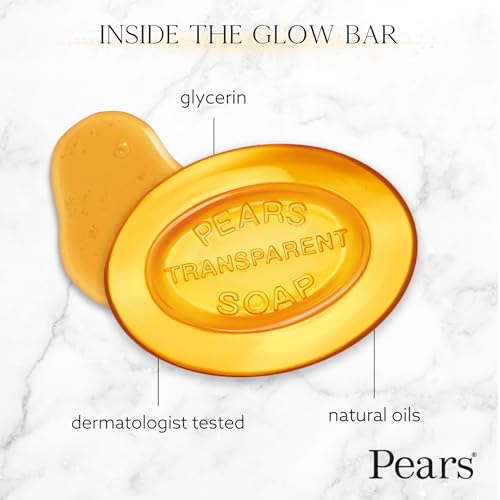 Pears Soap, Pure & Gentle with Natural Oils, 6-Pack – Transparent Amber Glycerin Soap for Pampered, Glowing Skin, 4.4 Oz Ea