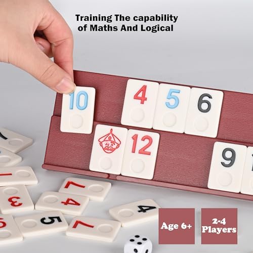Doublefan Rummy Cube 4 Player Edition, 106 Rummy Cube Game Set with with 4 Plastic Racks in Portable Aluminum Case