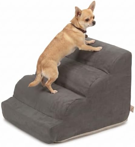 Snoozer Scalloped Dog Ramp, 14” Tall Foam Pet Stairs, 3 Steps, Red | Lightweight & portable foam dog stairs, Removable washable cover, Great for small, old, or injured pets up to 100lbs