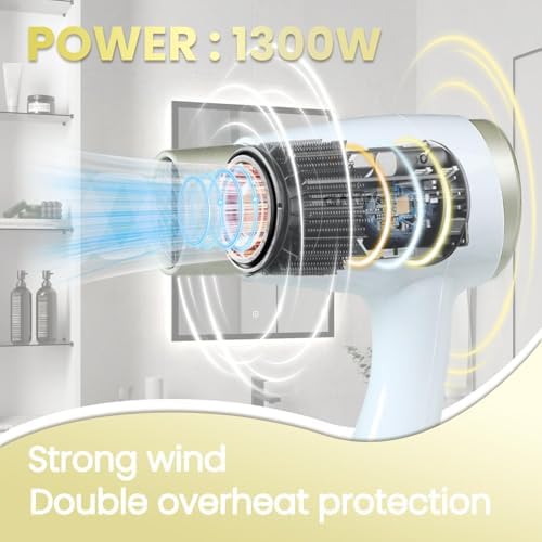 Wall Mounted Hair Dryer for Bathroom - 110V Professional Blow Dryer with Fast Drying Salon Motor, Heavy Duty Wall Mount Hairdryer with Stand Rack