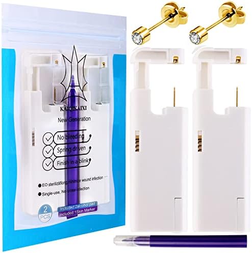 2Pcs Ear Piercing Kit Automatic and Painless Ear Nail Gun Disposable Aseptic Household Ear Piercing Gun Portable Ear Piercing Gun Group Ear Piercing Tools With Built-in 4mm Hypoallergenic Ear Studs