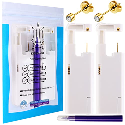 2Pcs Ear Piercing Kit Automatic and Painless Ear Nail Gun Disposable Aseptic Household Ear Piercing Gun Portable Ear Piercing Gun Group Ear Piercing Tools With Built-in 4mm Hypoallergenic Ear Studs