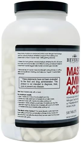 Beverly International Mass Amino Acids, 500 Tablets, Complete Amino Profile | Peptide-Bonded Amino Acids (PBAAs)