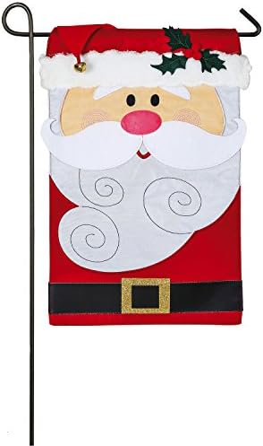 Evergreen Flag Embellished Santa Claus Christmas Applique Garden Flag - 12.5 x 18 Inches Outdoor Decor for Homes and Gardens