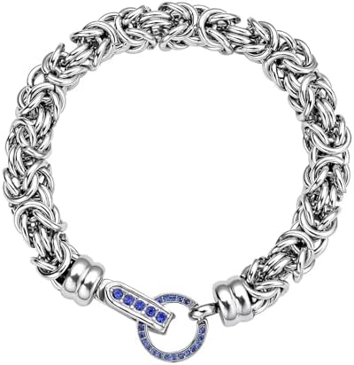Shop LC Blue Crystal Byzantine Link Bracelet in Stainless Steel 7.50 In