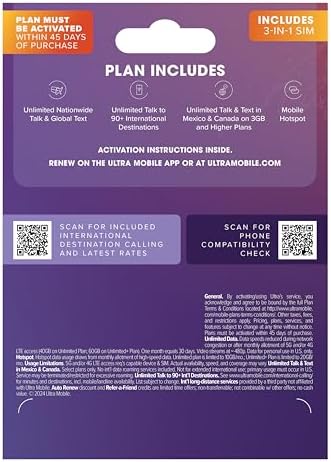 $24/mo. Ultra Mobile Prepaid Phone Plan with Unlimited Talk, Text, & 8GB of 5G • 4G LTE Data for 1 Month (3-in-1 SIM Card Kit)
