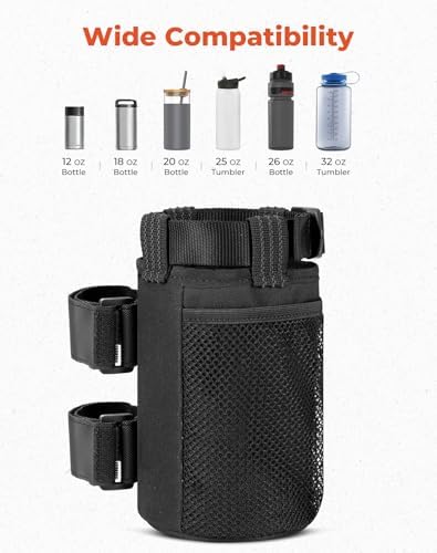 KEMIMOTO 2 Pack Cup Holder, Roll Bar Cup Holder for UTVs | Fit for Wheelchair Scooter Walker Rollator Bike Golf Cart Boat with Mesh Pockets and Sticky Straps
