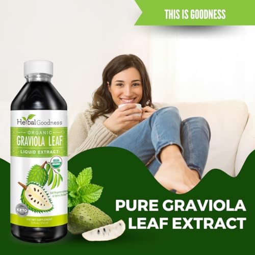 Herbal Goodness Soursop Graviola Liquid Drops Extract, Bitters 12Fl Oz | 15X Strength Organic Guanábana Hoja, Soursop Leaves Extract for Gut Health, Cell & Immune Support, Vegan, Non-GMO