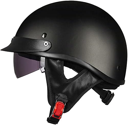 ILM Half Helmet Motorcycle Open Face Sun Visor Quick Release Buckle DOT Approved Cycling Motocross Suits Men Women 205V (M, Matt Black)