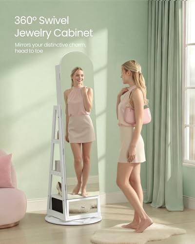 SONGMICS 360° Swivel Jewelry Cabinet, Full-Length Mirror, Lockable