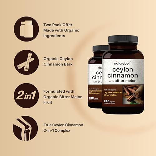 NatureBell 2 Pack Ceylon Cinnamon with Bitter Melon, 240 Capsules | Made with Organic Sri Lanka Ceylon Cinnamon and Organic Bitter Melon | Non-GMO