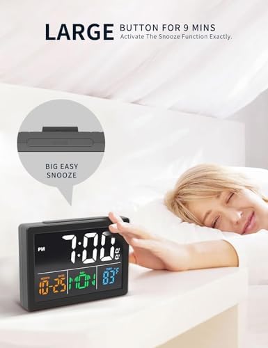 JALL Digital Clock with Date Day for Seniors, Electric Alarm Clocks for Bedrooms with Temperature, 2 Alarms, Dimmer, Dual USB Charger, Battery Backup