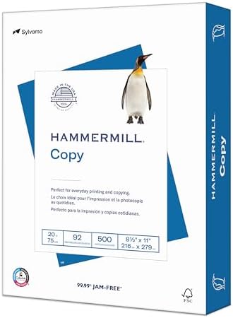 Hammermill Printer Paper, 20 lb Copy Paper, 8.5 x 11 - 1 Ream (500 Sheets) - 92 Bright, Made in the USA