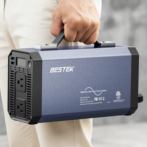 BESTEK Pure Sine Wave Power Inverter - 1000W Car Inverter DC 12V to 110V AC - Car Charger Adapter Outlet with 4.8A Dual USB Charging Ports - Digital