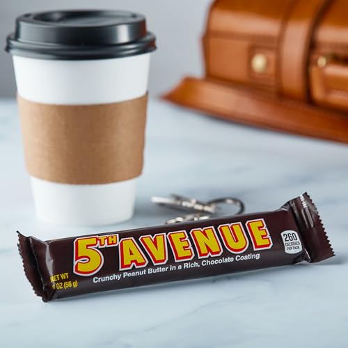 5TH AVENUE Chocolate Coated Peanut Butter Candy Bars, 2 oz, 18 Ct | Crunchy peanut butter candy bars coated in rich chocolate, ideal for vending, gifting and snack breaks.