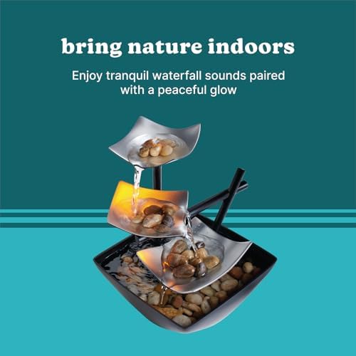 Homedics Tabletop Water Fountain, Home Décor Soothing Sound Machine | Automatic Pump, Deep Basin & Natural River Rocks. Indoor Zen Relaxation for Office, Living Room, or Bedroom, 8.25” Tall