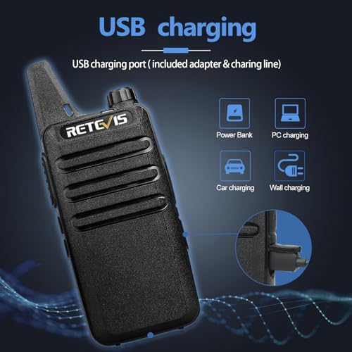 Retevis RT22 Walkie Talkies Long Range Rechargeable with Earpiece (2 Pack) | Slim & Lightweight 2 Way Radio For Camping & Hiking, Pocket-Friendly Antenna, Ready to Use, 10-Hour Battery, USB-C Charging