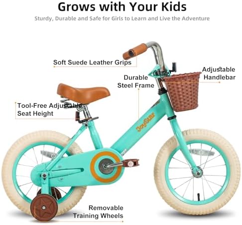 JOYSTAR 12-16" Vintage Kids Bike Ages 2-7Y, Training Wheels/Basket