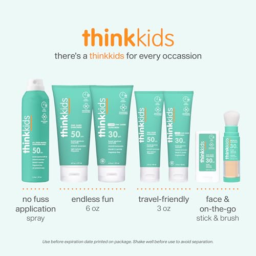 Thinkkids Kids Sunscreen SPF 50+, Mineral Formula, Water Resistant, 3 Fl Oz